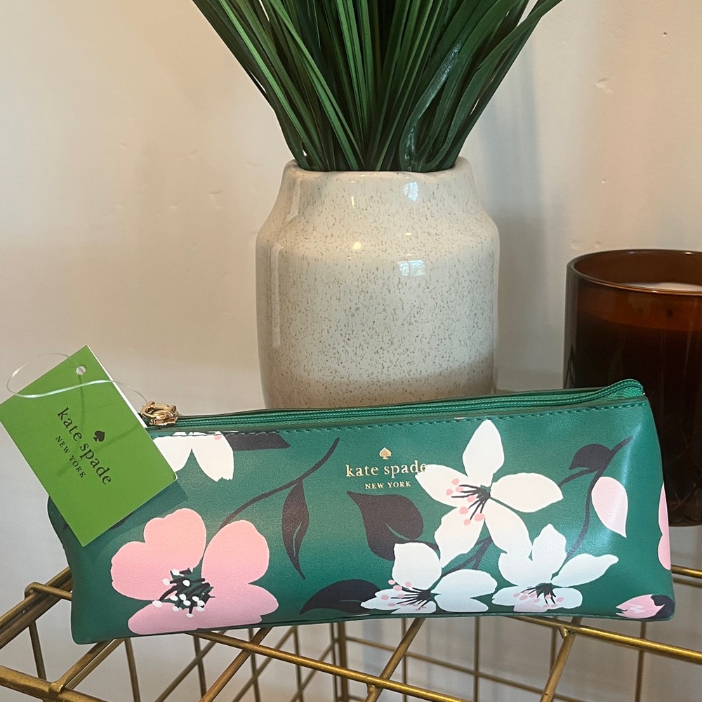 Kate Spade Green Floral Pencil Case - Picture 2 of 4